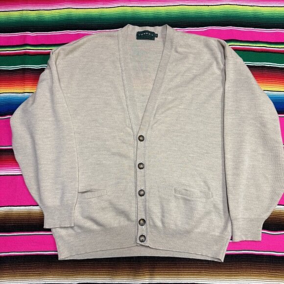 VTG Tundra Cardigan Sweater Men 2X 100% Merino Wool Tan‎ Beige Eclectic Grandpa - Picture 1 of 6
